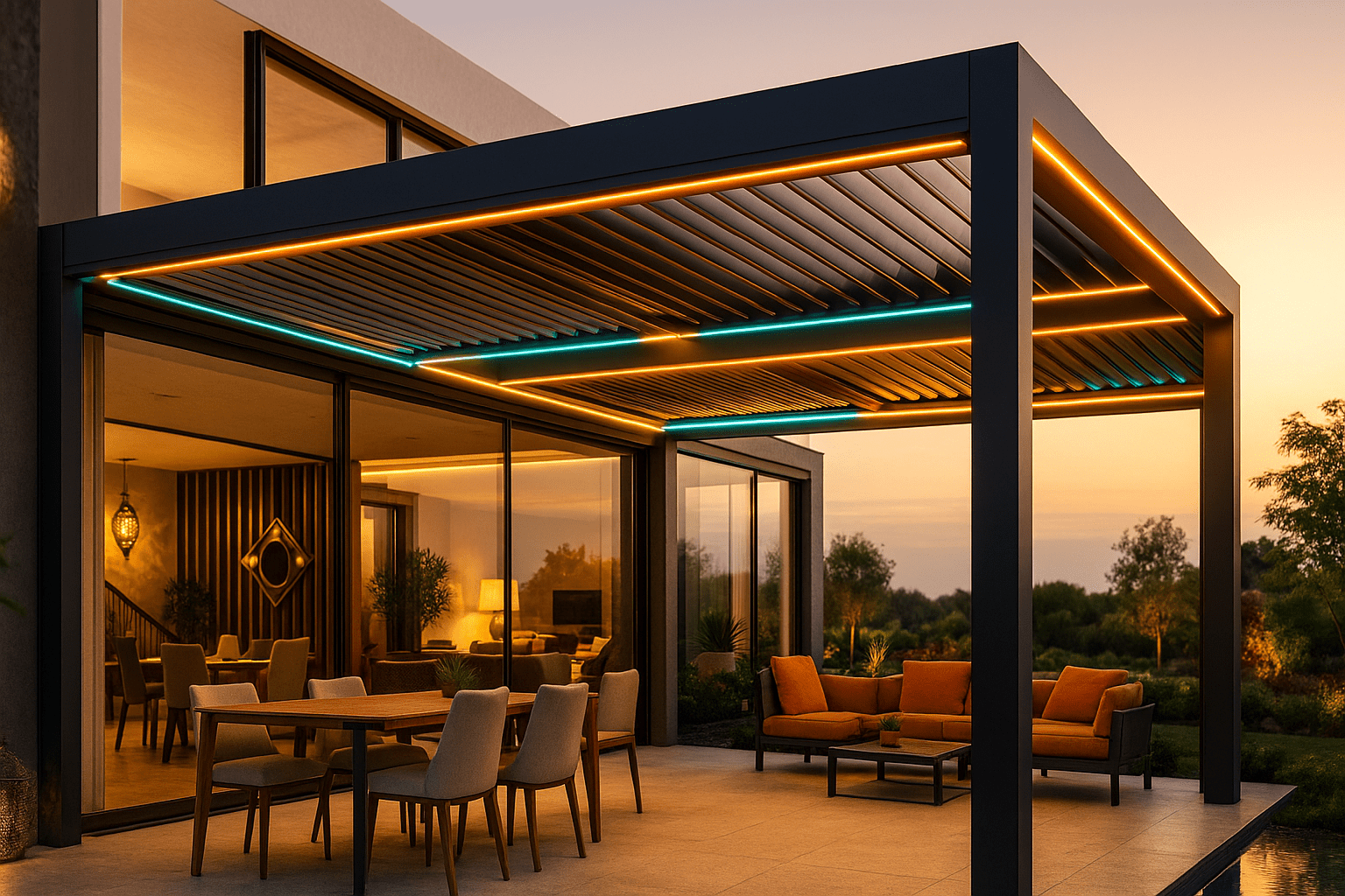 HelioStores – Détail de pergola et ambiance